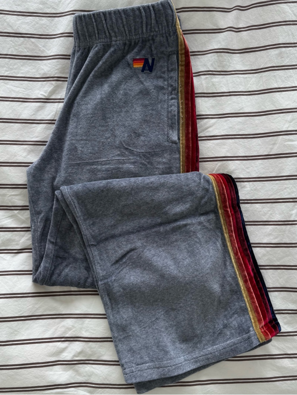 Aviator Nation Velour 5 Stripe Gray Sweatpants